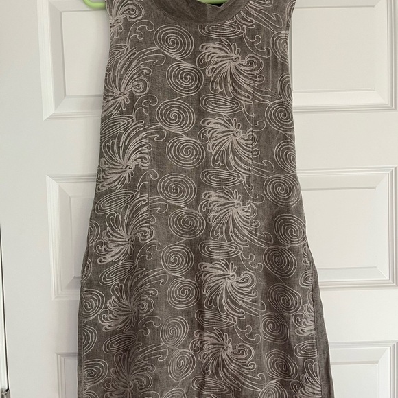 LINA TOMEI Made In Italy Linen Embroidered Shift Dress Cowl Neck Size small - Picture 1 of 6